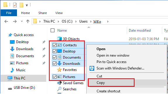 Copy folders in windows 7